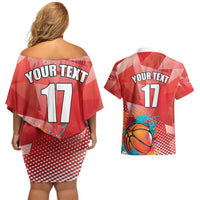 Custom Danmark Basketball Go Champions Couples Matching Off Shoulder Short Dress and Hawaiian Shirt Sporty Style