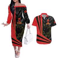 Custom Albania Football We are Champions Couples Matching Off The Shoulder Long Sleeve Dress and Hawaiian Shirt Sporty Style with The Double-headed eagle