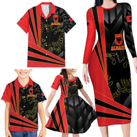 Custom Albania Football We are Champions Family Matching Long Sleeve Bodycon Dress and Hawaiian Shirt Sporty Style with The Double-headed eagle