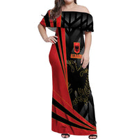Custom Albania Football We are Champions Off Shoulder Maxi Dress Sporty Style with The Double-headed eagle