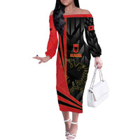 Custom Albania Football We are Champions Off The Shoulder Long Sleeve Dress Sporty Style with The Double-headed eagle
