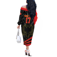 Custom Albania Football We are Champions Off The Shoulder Long Sleeve Dress Sporty Style with The Double-headed eagle