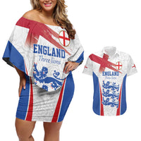 Custom England Football We are Champions Couples Matching Off Shoulder Short Dress and Hawaiian Shirt Sporty Style The Three Lions