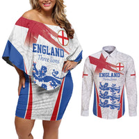 Custom England Football We are Champions Couples Matching Off Shoulder Short Dress and Long Sleeve Button Shirt Sporty Style The Three Lions