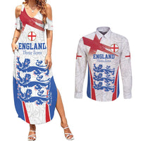 Custom England Football We are Champions Couples Matching Summer Maxi Dress and Long Sleeve Button Shirt Sporty Style The Three Lions
