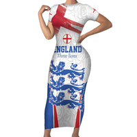 Custom England Football We are Champions Family Matching Short Sleeve Bodycon Dress and Hawaiian Shirt Sporty Style The Three Lions