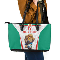Custom Bulgaria Football We are Champions Leather Tote Bag Sporty Style with Lion Mascot