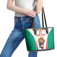 Custom Bulgaria Football We are Champions Leather Tote Bag Sporty Style with Lion Mascot