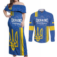 Custom Ukraine Football Couples Matching Off Shoulder Maxi Dress and Long Sleeve Button Shirt Blue Style