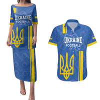 Custom Ukraine Football Couples Matching Puletasi and Hawaiian Shirt Blue Style