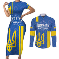 Custom Ukraine Football Couples Matching Short Sleeve Bodycon Dress and Long Sleeve Button Shirt Blue Style