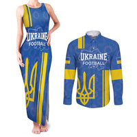Custom Ukraine Football Couples Matching Tank Maxi Dress and Long Sleeve Button Shirt Blue Style