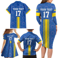 Custom Ukraine Football Family Matching Long Sleeve Bodycon Dress and Hawaiian Shirt Blue Style