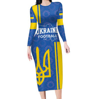 Custom Ukraine Football Family Matching Long Sleeve Bodycon Dress and Hawaiian Shirt Blue Style
