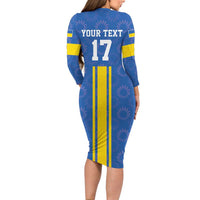 Custom Ukraine Football Family Matching Long Sleeve Bodycon Dress and Hawaiian Shirt Blue Style