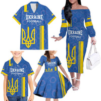 Custom Ukraine Football Family Matching Off The Shoulder Long Sleeve Dress and Hawaiian Shirt Blue Style