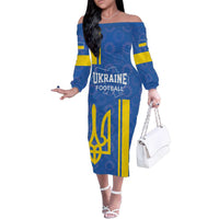 Custom Ukraine Football Family Matching Off The Shoulder Long Sleeve Dress and Hawaiian Shirt Blue Style