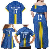 Custom Ukraine Football Family Matching Off Shoulder Maxi Dress and Hawaiian Shirt Blue Style