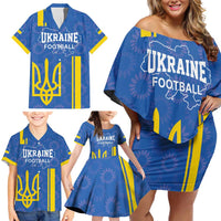 Custom Ukraine Football Family Matching Off Shoulder Short Dress and Hawaiian Shirt Blue Style