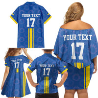 Custom Ukraine Football Family Matching Off Shoulder Short Dress and Hawaiian Shirt Blue Style