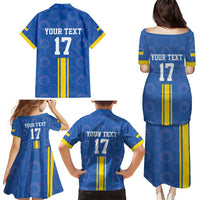 Custom Ukraine Football Family Matching Puletasi and Hawaiian Shirt Blue Style