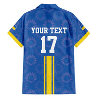 Custom Ukraine Football Family Matching Short Sleeve Bodycon Dress and Hawaiian Shirt Blue Style