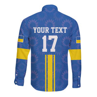 Custom Ukraine Football Long Sleeve Button Shirt Blue Style