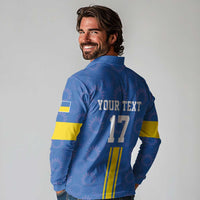 Custom Ukraine Football Long Sleeve Polo Shirt Blue Style