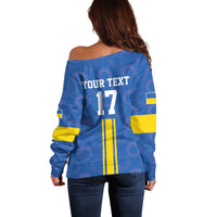 Custom Ukraine Football Off Shoulder Sweater Blue Style