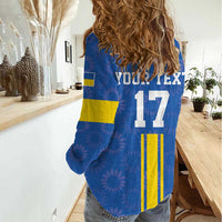 Custom Ukraine Football Women Casual Shirt Blue Style