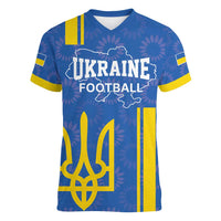 Custom Ukraine Football Women V-Neck T-Shirt Blue Style