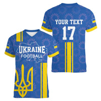 Custom Ukraine Football Women V-Neck T-Shirt Blue Style