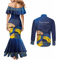 Personalized Ukraine Independence Day Couples Matching Mermaid Dress and Long Sleeve Button Shirt Monument Nezalezhnosti