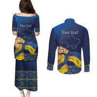 Personalized Ukraine Independence Day Couples Matching Puletasi and Long Sleeve Button Shirt Monument Nezalezhnosti