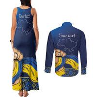 Personalized Ukraine Independence Day Couples Matching Tank Maxi Dress and Long Sleeve Button Shirt Monument Nezalezhnosti