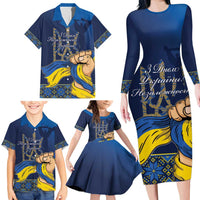 Personalized Ukraine Independence Day Family Matching Long Sleeve Bodycon Dress and Hawaiian Shirt Monument Nezalezhnosti