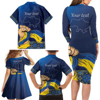 Personalized Ukraine Independence Day Family Matching Long Sleeve Bodycon Dress and Hawaiian Shirt Monument Nezalezhnosti