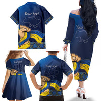 Personalized Ukraine Independence Day Family Matching Off The Shoulder Long Sleeve Dress and Hawaiian Shirt Monument Nezalezhnosti