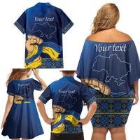 Personalized Ukraine Independence Day Family Matching Off Shoulder Short Dress and Hawaiian Shirt Monument Nezalezhnosti