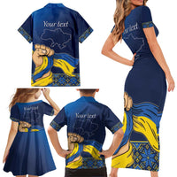 Personalized Ukraine Independence Day Family Matching Short Sleeve Bodycon Dress and Hawaiian Shirt Monument Nezalezhnosti