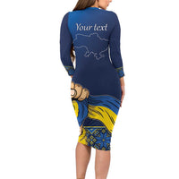 Personalized Ukraine Independence Day Long Sleeve Bodycon Dress Monument Nezalezhnosti