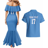 Custom Estonia Football Couples Matching Mermaid Dress and Hawaiian Shirt Retro Jersey Blue Version