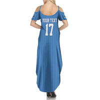 Custom Estonia Football Family Matching Summer Maxi Dress and Hawaiian Shirt Retro Jersey Blue Version