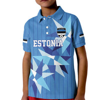 Custom Estonia Football Kid Polo Shirt Retro Jersey Blue Version