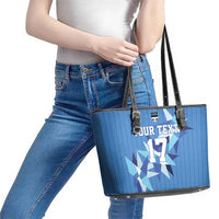 Custom Estonia Football Leather Tote Bag Retro Jersey Blue Version