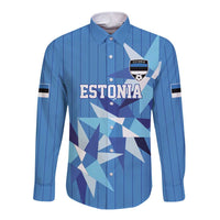 Custom Estonia Football Long Sleeve Button Shirt Retro Jersey Blue Version