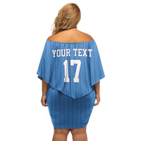 Custom Estonia Football Off Shoulder Short Dress Retro Jersey Blue Version