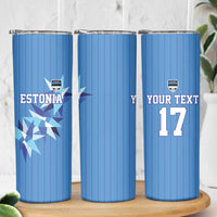 Custom Estonia Football Skinny Tumbler Retro Jersey Blue Version