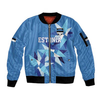 Custom Estonia Football Sleeve Zip Bomber Jacket Retro Jersey Blue Version