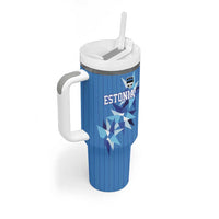 Custom Estonia Football Tumbler With Handle Retro Jersey Blue Version